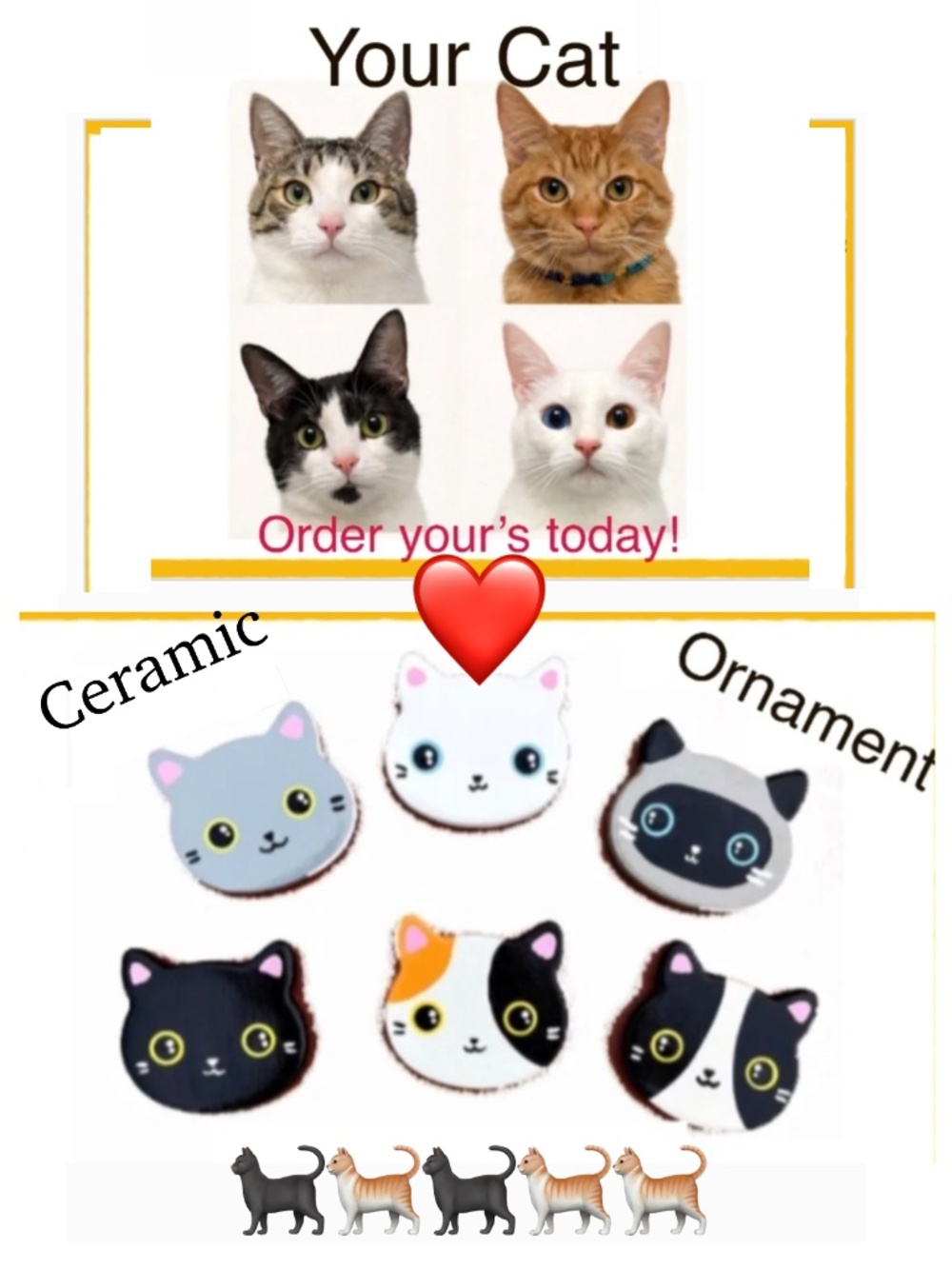 Handmade Furbaby Ornament - Your cat’s adorable face! Handmade Clay!